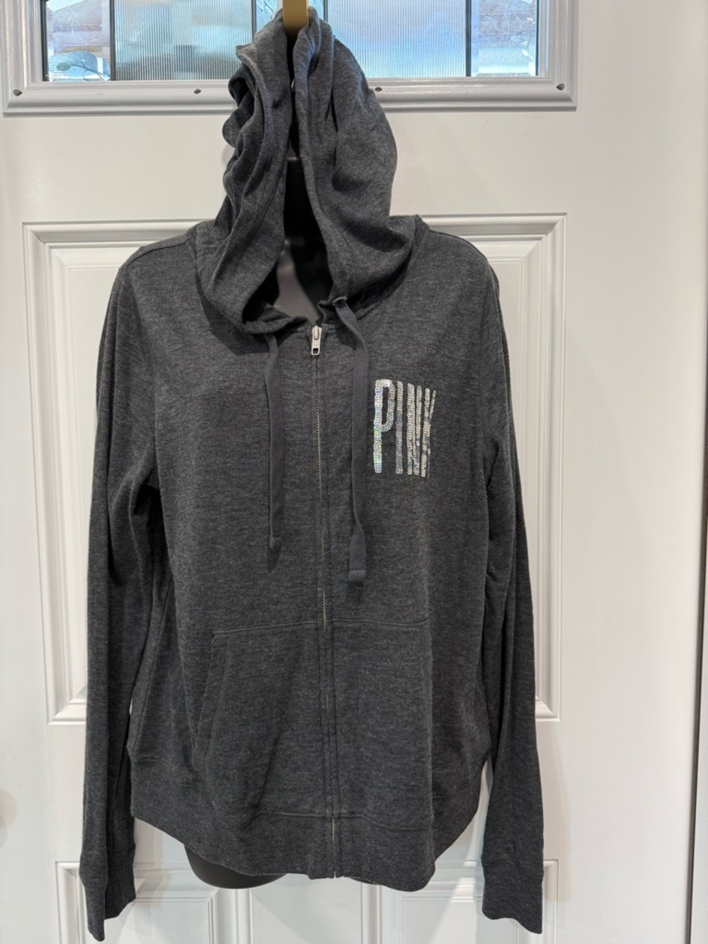 Victoria's Secret PINK Charcoal Gray Hoodie with White Trim